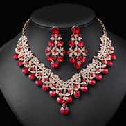 ( red) occidental style Pearl necklace earrings set Alloy exaggerating fashion