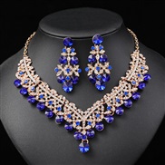 ( blue) occidental style Pearl necklace earrings set Alloy exaggerating fashion