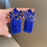 (  blue)diamond flowers weave rope tassel earrings samll ethnic style earring temperament exaggerating Earring woman