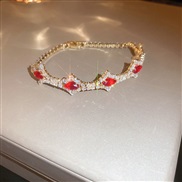 ( Bracelet  Gold)rhombus zircon buckle bracelet Korea big wind samll high woman