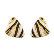 (black and white)ins wind enamel earrings occidental style Earring girl student samll triangle Alloy Stripe ear stud