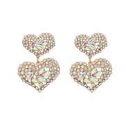 (AB color)fashion colorful diamond earrings occidental style fully-jewelled Earring woman multilayer heart-shaped Alloy