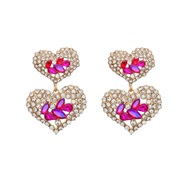 ( rose Red)fashion colorful diamond earrings occidental style fully-jewelled Earring woman multilayer heart-shaped Allo