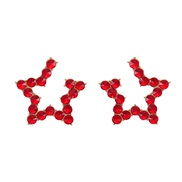 ( red)ins wind Five-pointed star earrings Alloy ear stud woman fashion samll style star Earring occidental style