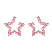 ( Pink)ins wind Five-pointed star earrings Alloy ear stud woman fashion samll style star Earring occidental style