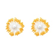 ( yellow)summer flowers earrings occidental style exaggerating Earring woman weave imitate Pearl flowers ear stud