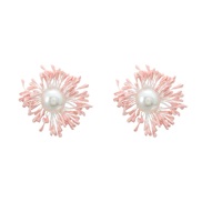 ( Pink)summer flowers earrings occidental style exaggerating Earring woman weave imitate Pearl flowers ear stud