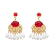 ( red)medium earrings occidental style retro Earring woman Bohemia imitate Pearl tassel earringearrings