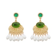 ( green)medium earrings occidental style retro Earring woman Bohemia imitate Pearl tassel earringearrings