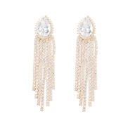 ( Gold)bronze embed zircon earrings drop tassel Earring woman occidental style trend brideearrings