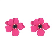 ( rose Red)Korean style sweet flowers diamond earrings woman super temperament Ladies samll Earring