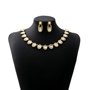 (E3886/ white Ellipse)occidental style luxurious Oval square set  flowers bride necklace retro earrings woman