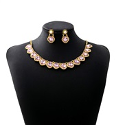 (E4 41/ Pink square )occidental style luxurious Oval square set  flowers bride necklace retro earrings woman