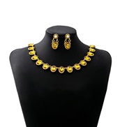 (E419  1/ Gold Ellipse)occidental style luxurious Oval square set  flowers bride necklace retro earrings woman