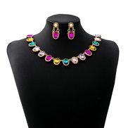 (E42 3/ Color Ellipse)occidental style luxurious Oval square set  flowers bride necklace retro earrings woman