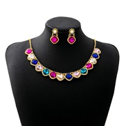 (E4217/ Color square )occidental style luxurious Oval square set  flowers bride necklace retro earrings woman