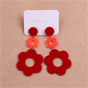 ( red ) color splice flowers earrings ear stud hollow sweet wind Acrylic earring personality woman
