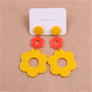 ( yellow ) color splice flowers earrings ear stud hollow sweet wind Acrylic earring personality woman