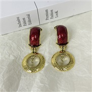 ( red+gold )occidental style retro tree pattern Round totem hollow Word earrings high personality Earring