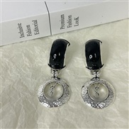 ( black+silvery )occidental style retro tree pattern Round totem hollow Word earrings high personality Earring