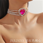 (JXJL21213  rose Redpeach heart   ) trend occidental style exaggerating multilayer diamond color Peach heart love cryst