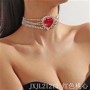 (JXJL21213  redpeach heart   ) trend occidental style exaggerating multilayer diamond color Peach heart love crystal ne