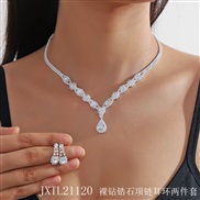(JXTL2112  zircon  Two piece suit)  claw chain diamond Rhinestone zircon earrings necklace set  retro brief clavicle ch