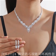 (JXTL21124 zircon  Two piece suit)  claw chain diamond Rhinestone zircon earrings necklace set  retro brief clavicle ch