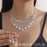 (Pearl  Two piece suit ZZTL1 )  claw chain series exaggerating Pearl Rhinestone necklace earrings set  banquet necklace