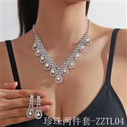 (Pearl  Two piece suit ZZTL 4) claw chain Pearl Rhinestone necklace earrings set wedding banquet necklace