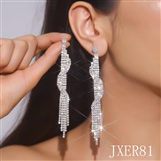 (JXER81  silvery White Diamond )occidental style exaggerating long earrings Korean style temperament fully-jewelled ear