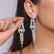 (JXER82  silvery White Diamond )occidental style exaggerating long earrings Korean style temperament fully-jewelled ear