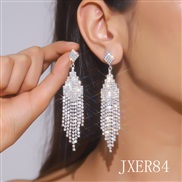 (JXER84 silvery White Diamond )occidental style exaggerating long earrings Korean style temperament fully-jewelled earr