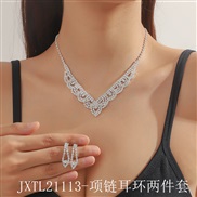 (JXTL21113  necklace+ Two piece suit) occidental style fully-jewelled Rhinestone necklace earrings clavicle chain earri