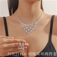 (JXTL21114  necklace+ Two piece suit) occidental style fully-jewelled Rhinestone necklace earrings clavicle chain earri