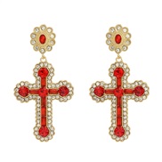( red) cross earrings fully-jewelled Earring lady occidental style exaggerating Bohemia ethnic style