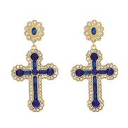 ( blue) cross earrings fully-jewelled Earring lady occidental style exaggerating Bohemia ethnic style