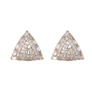 ( Gold)bronze embed zircon earrings triangle ear stud woman occidental style geometry Earring brideearrings