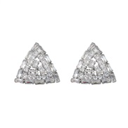 ( Silver)bronze embed zircon earrings triangle ear stud woman occidental style geometry Earring brideearrings