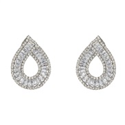 ( Silver)bronze embed zircon earrings drop ear stud woman occidental style all-Purpose fully-jewelled Earring brideearr