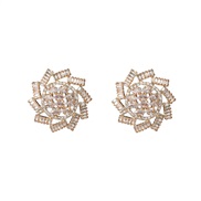 ( Gold)bronze embed zircon earrings flowers ear stud woman Round flowers occidental style brideearrings