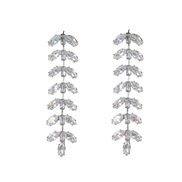 ( Silver)bronze embed zircon earrings flowers Earring woman occidental style long style leaves earring brideearrings