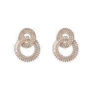 ( Gold)bronze embed zircon earrings fully-jewelled Earringins occidental style multilayer Round brideearrings