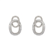 ( Silver)bronze embed zircon earrings fully-jewelled Earring woman occidental style multilayer Round brideearrings