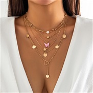 ( 2  Gold 4392)occidental style temperament butterfly Peach heart pendant imitate Pearl necklace set  mash up heart-sha