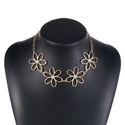 (gold +blue )occidental style temperament elegant hollow flowers necklace  retro geometry turquoise sweet clavicle chain