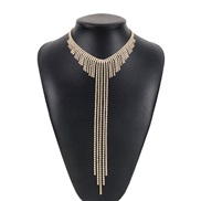 ( Gold) fashion Rhinestone tassel necklace  fully-jewelled claw chain long style exaggerating clavicle