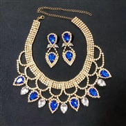 ( blue) fashion lady occidental style exaggerating handmade color crystal necklace earrings set bride woman