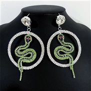 ( Silver)occidental style Earring fashion Round snake diamond earrings creative temperament ear stud lady gem