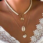 ( 2  Gold3 435 )occidental style  wind Shells tassel multilayer necklace  starfish woman